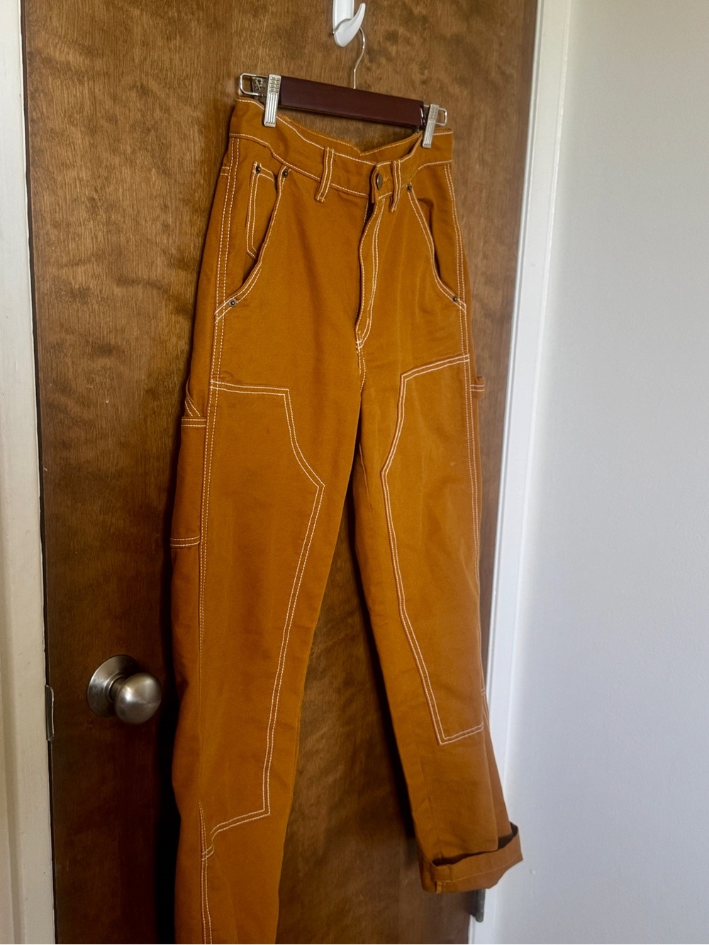 BDG Mustard-Orange Carpenter Pants with White Topstitch Size 26